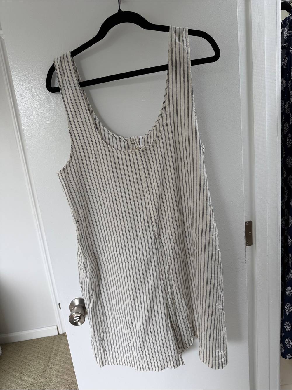 Marine Layer Striped Cream and Black Women’s Button-Front Romper - Picture 3 of 4